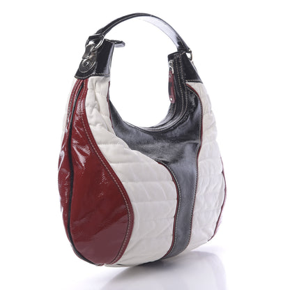 Gucci Patent Calfskin Medium Snow Glam Hobo Black White Red 3 of 10
