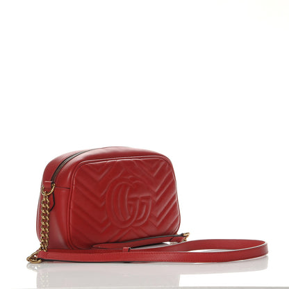 Gucci Calfskin Matelasse Small GG Marmont Chain Shoulder Bag Hibiscus Red 3 of 7