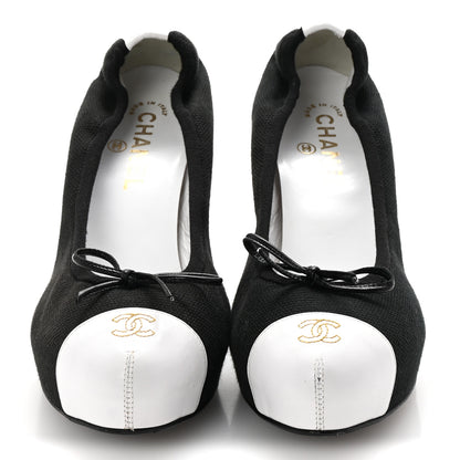 Chanel Canvas Calfskin Cap Toe Bow CC Pumps 40 Black White 3 of 8