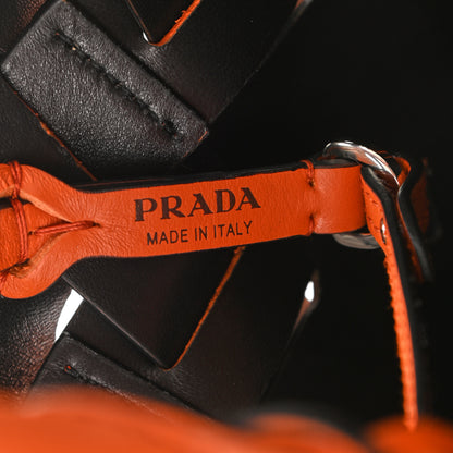Prada Vitello Intreccio Tote Bag Papaya Black 7 of 10