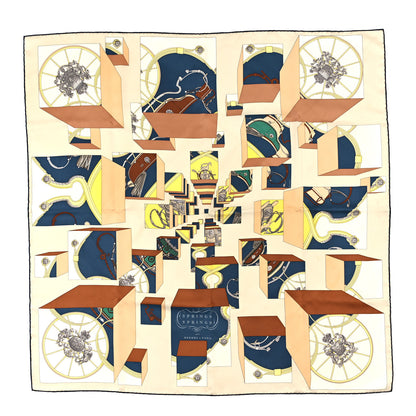 Hermes Silk Springs Springs Scarf 90 Creme Gris Fonce 1 of 4