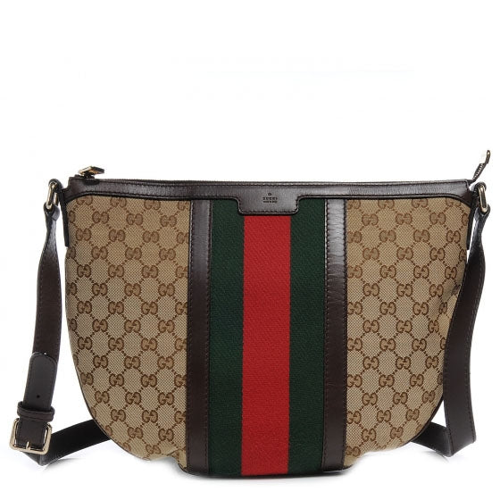Gucci Monogram Vintage Web Medium Half Moon Hobo Ebony 1 of 7