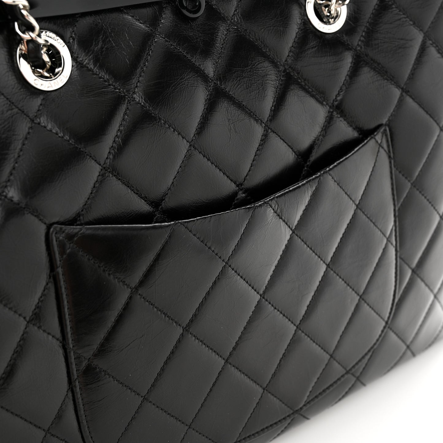Glazed Calfskin Quilted Large CC Delivery Tote Black