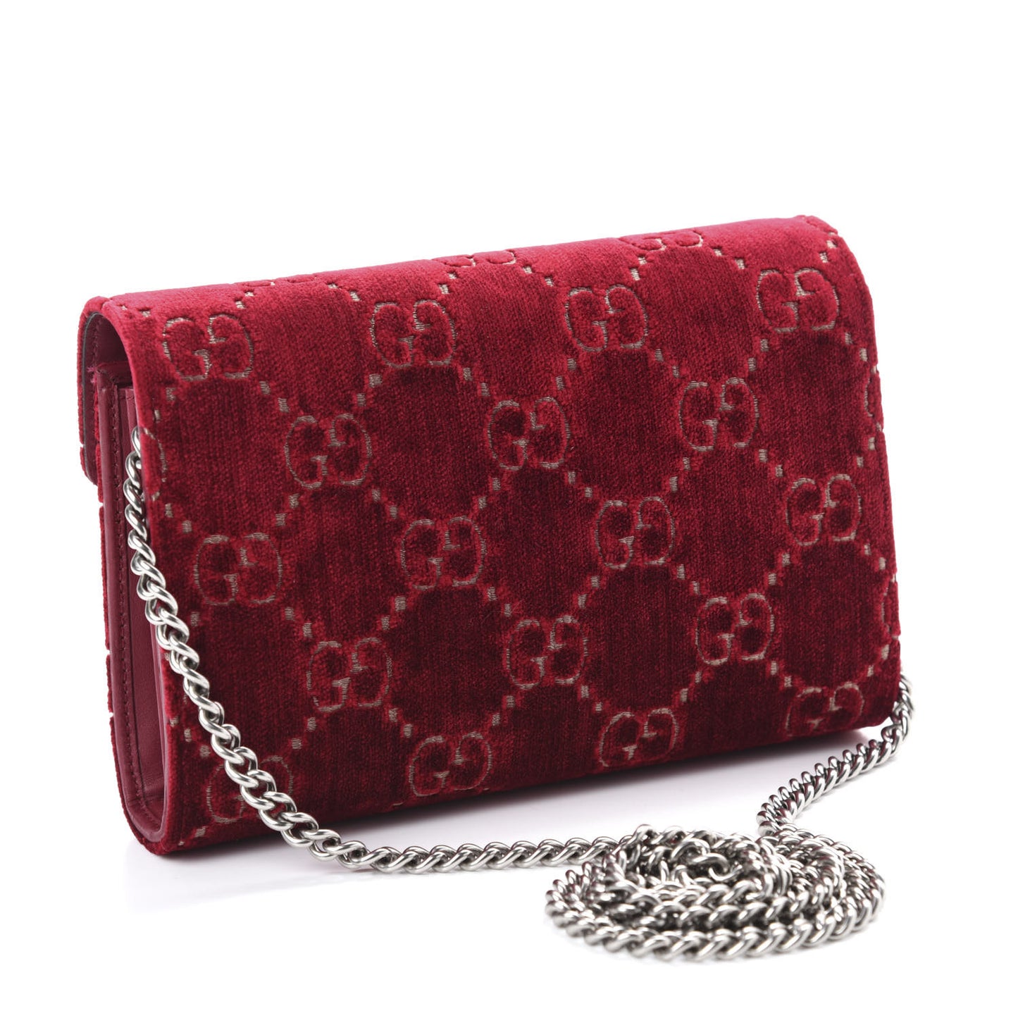 Velvet GG Monogram Mini Dionysus Chain Wallet Red Cipria