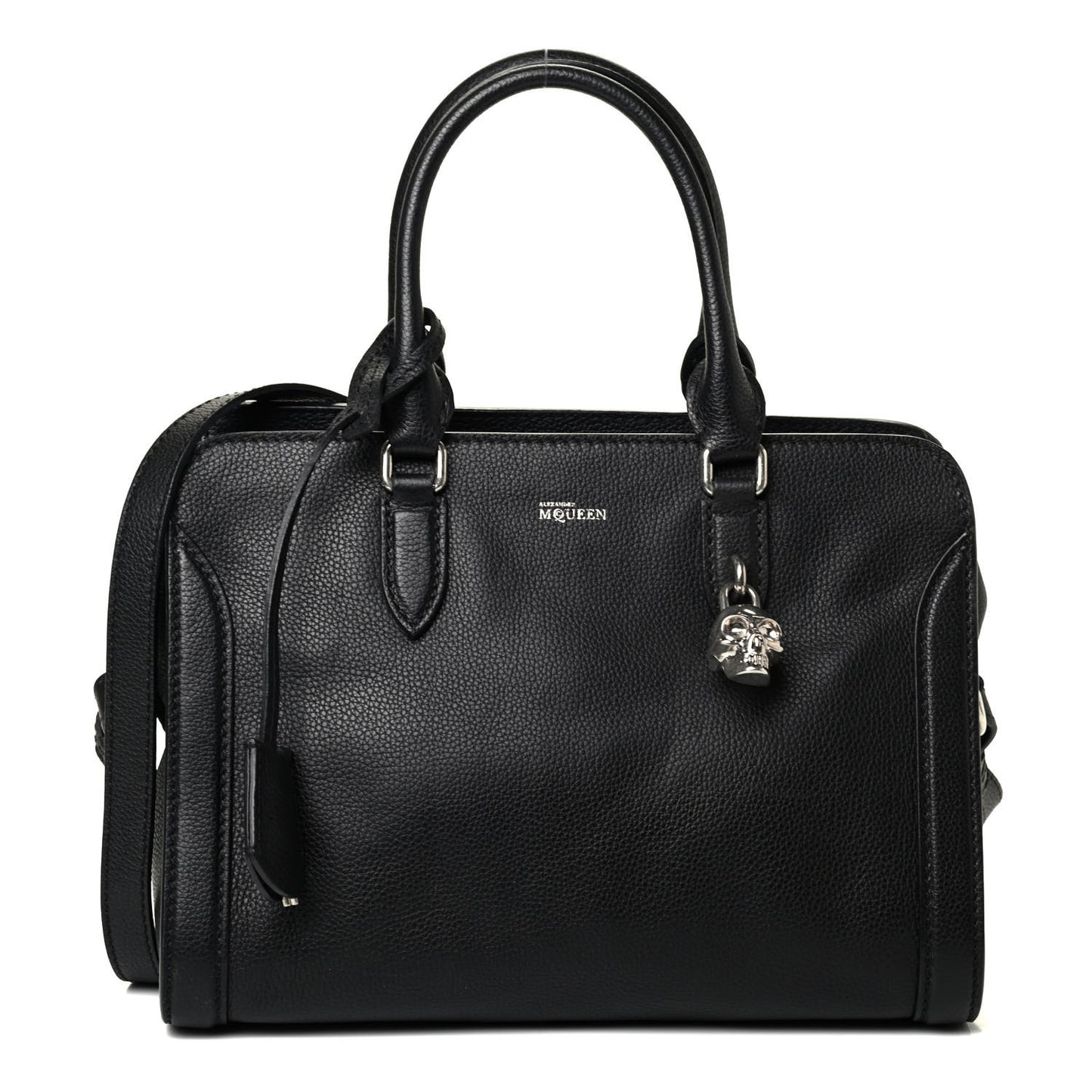 Pebbled Calfskin Small Skull Padlock Zip Around Tote Black