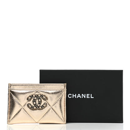 Chanel Metallic Lambskin Quilted Chanel 19 Card Holder Gold 9 of 9