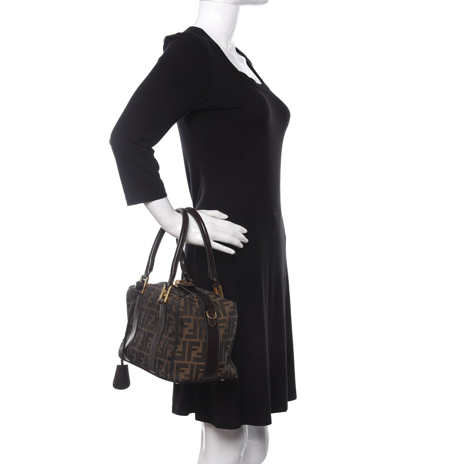 Fendi Zucca Calfskin Medium Convertible Boston Satchel Tobacco 2 of 10