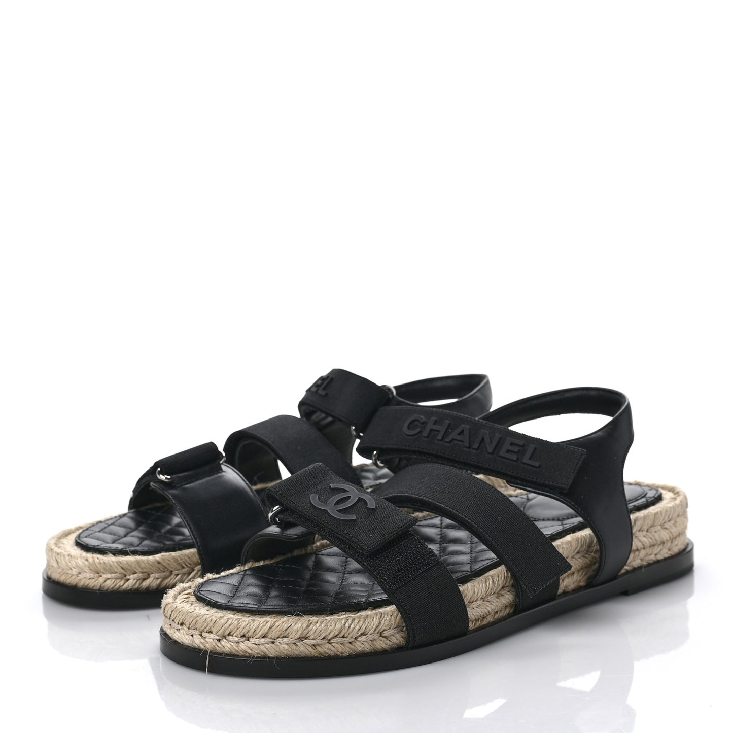 Stretch Fabric Lambskin CC Flat Sandals 40 Black