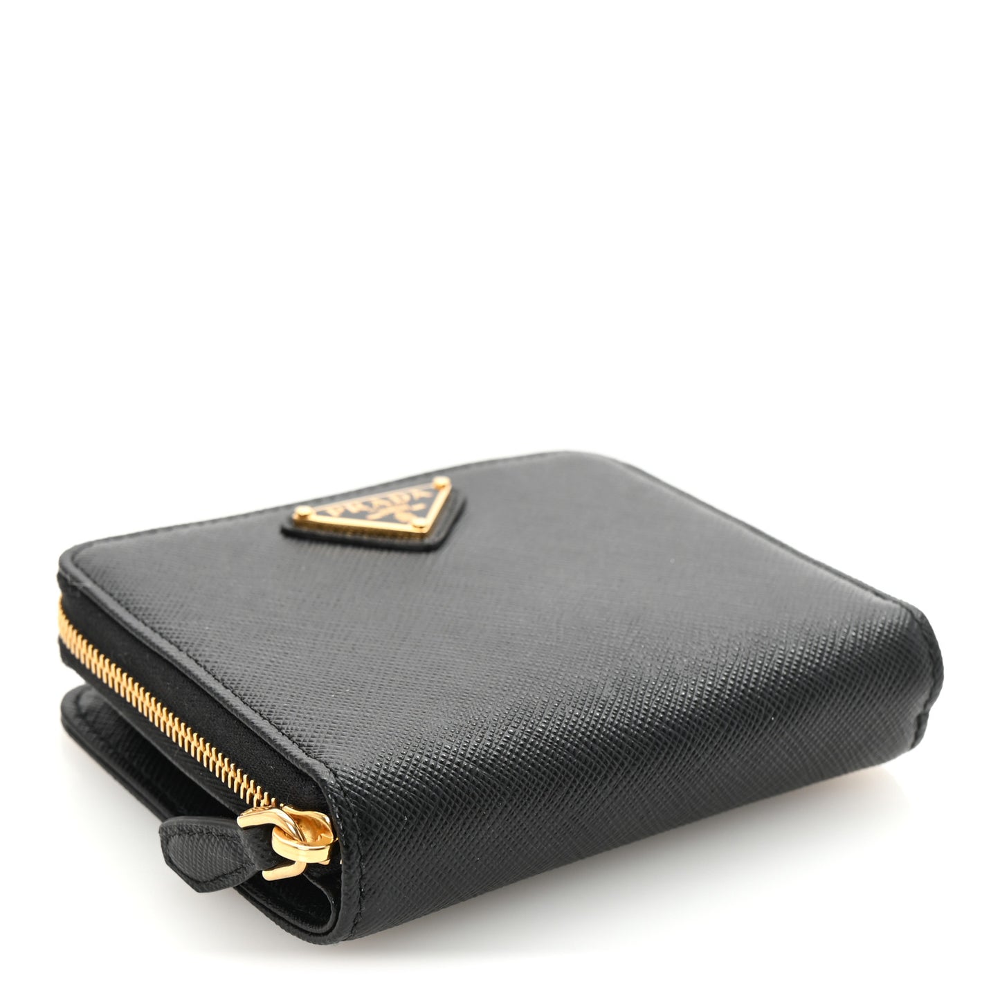 Saffiano Triangle Compact Zip Around Wallet Black