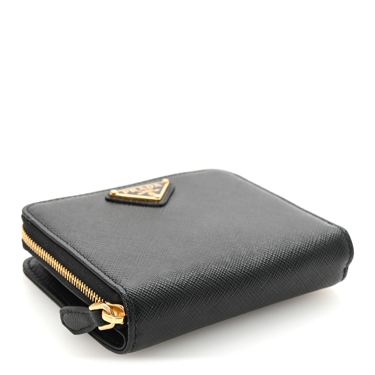 Prada Saffiano Triangle Compact Zip Around Wallet Black 4 of 7