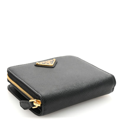 Prada Saffiano Triangle Compact Zip Around Wallet Black 4 of 7