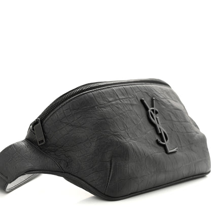 Saint Laurent Calfskin Crocodile Embossed Monogram Belt Bag Black 9 of 12