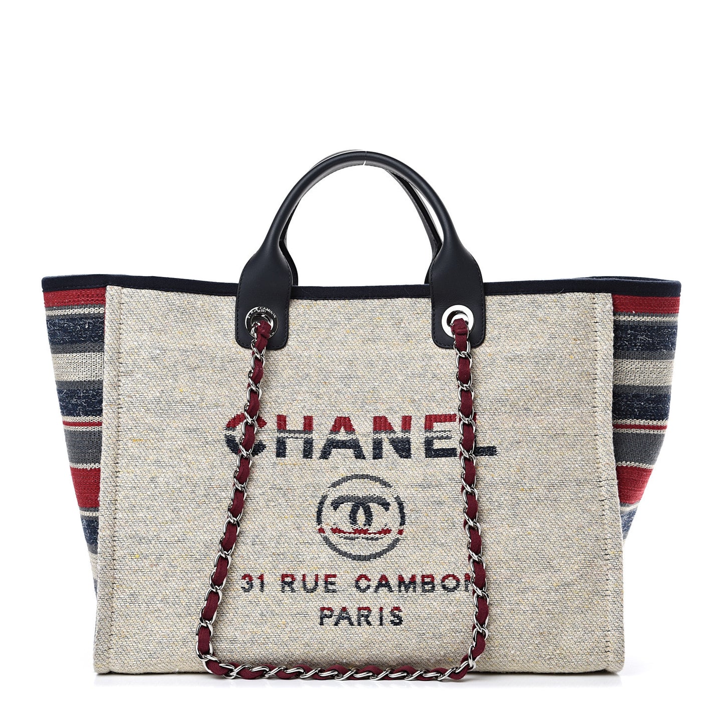 Striped Canvas Medium Deauville Tote Beige