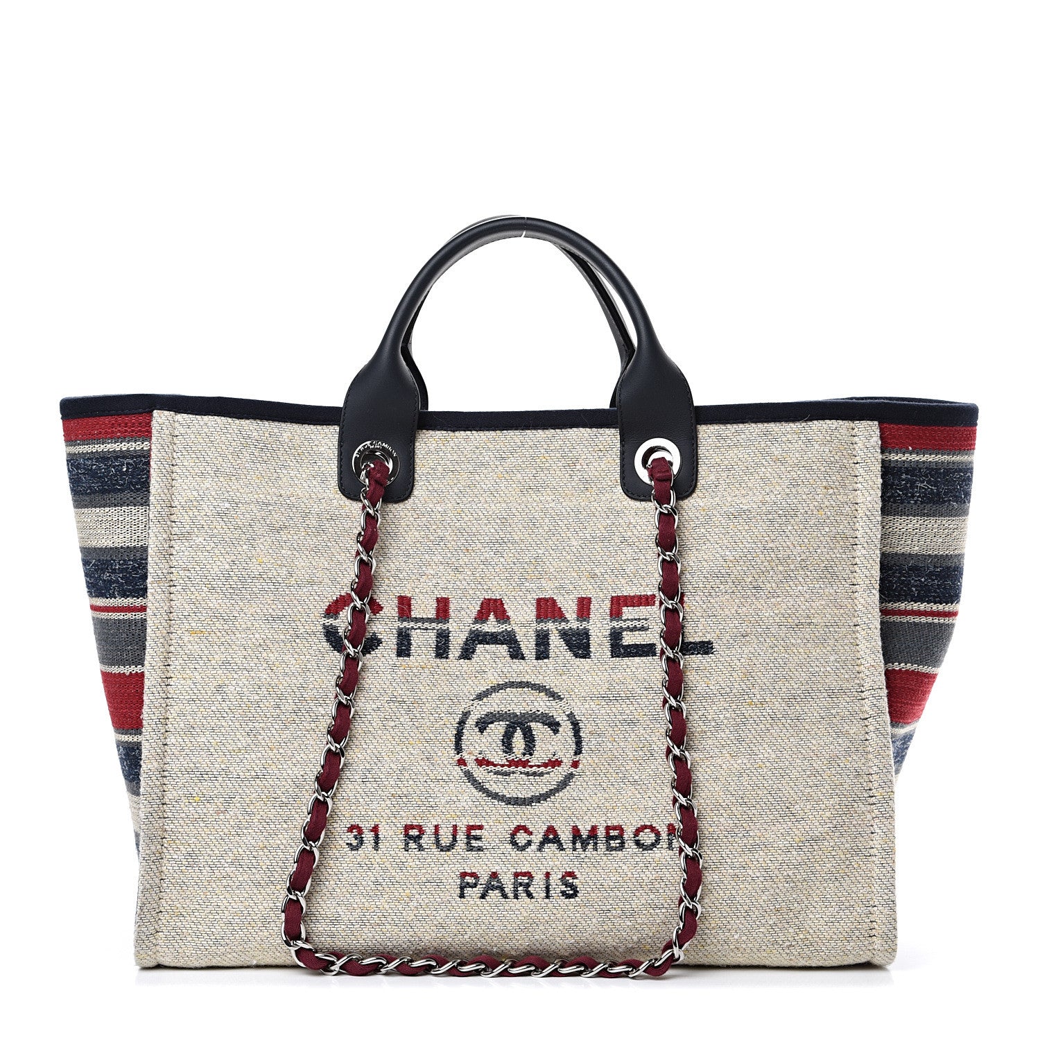 Chanel Striped Canvas Medium Deauville Tote Beige 1 of 10