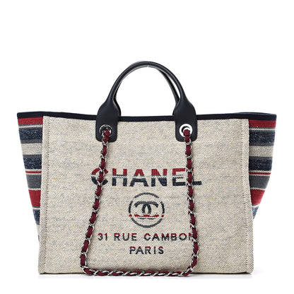Chanel Striped Canvas Medium Deauville Tote Beige 1 of 10