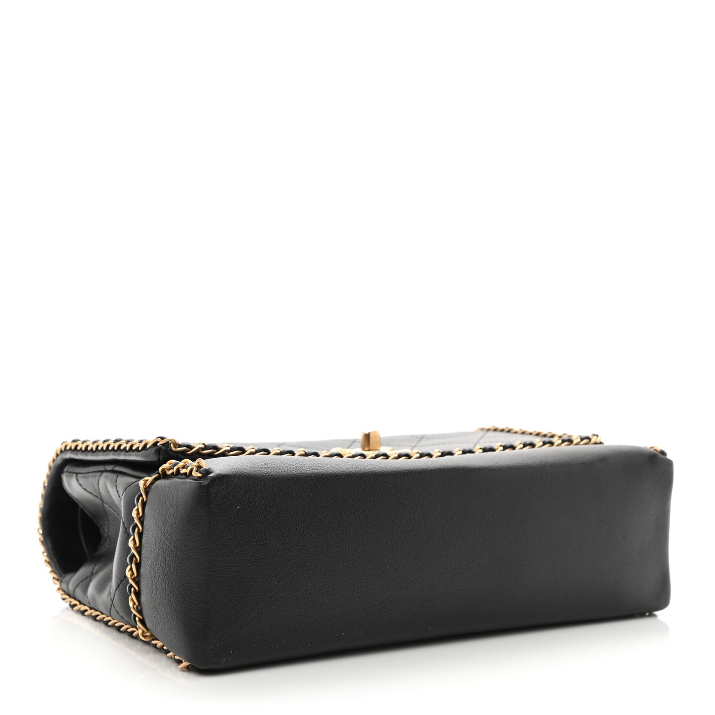 Calfskin Stitched Chain Flap Black