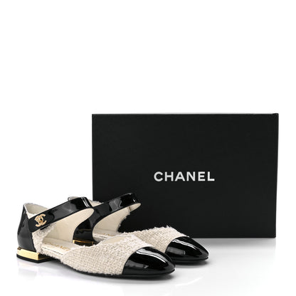 Chanel Tweed Patent Cap Toe Ballerina Flats 38 White Black 11 of 11