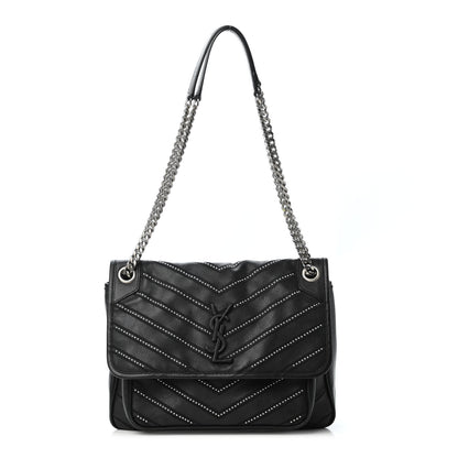 Saint Laurent Lambskin Matelasse Monogram Microstud Medium Niki Chain Satchel Black 1 of 4