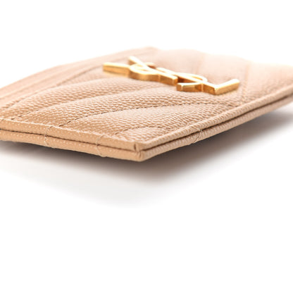 Saint Laurent Grain De Poudre Matelasse Chevron Monogram Credit Card Case Cork 5 of 10