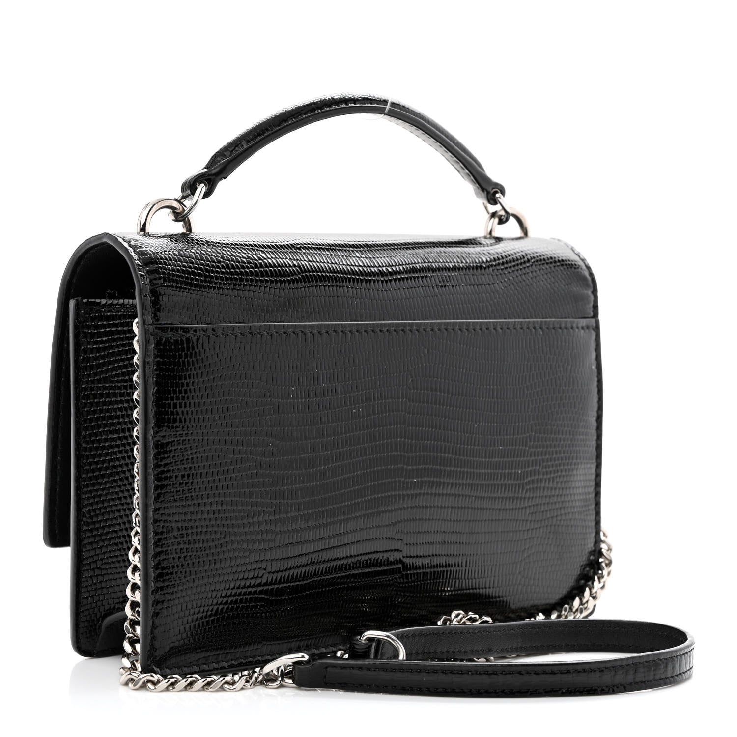 Saint Laurent Calfskin Lizard Embossed Monogram Sunset Chain Wallet Black 3 of 11