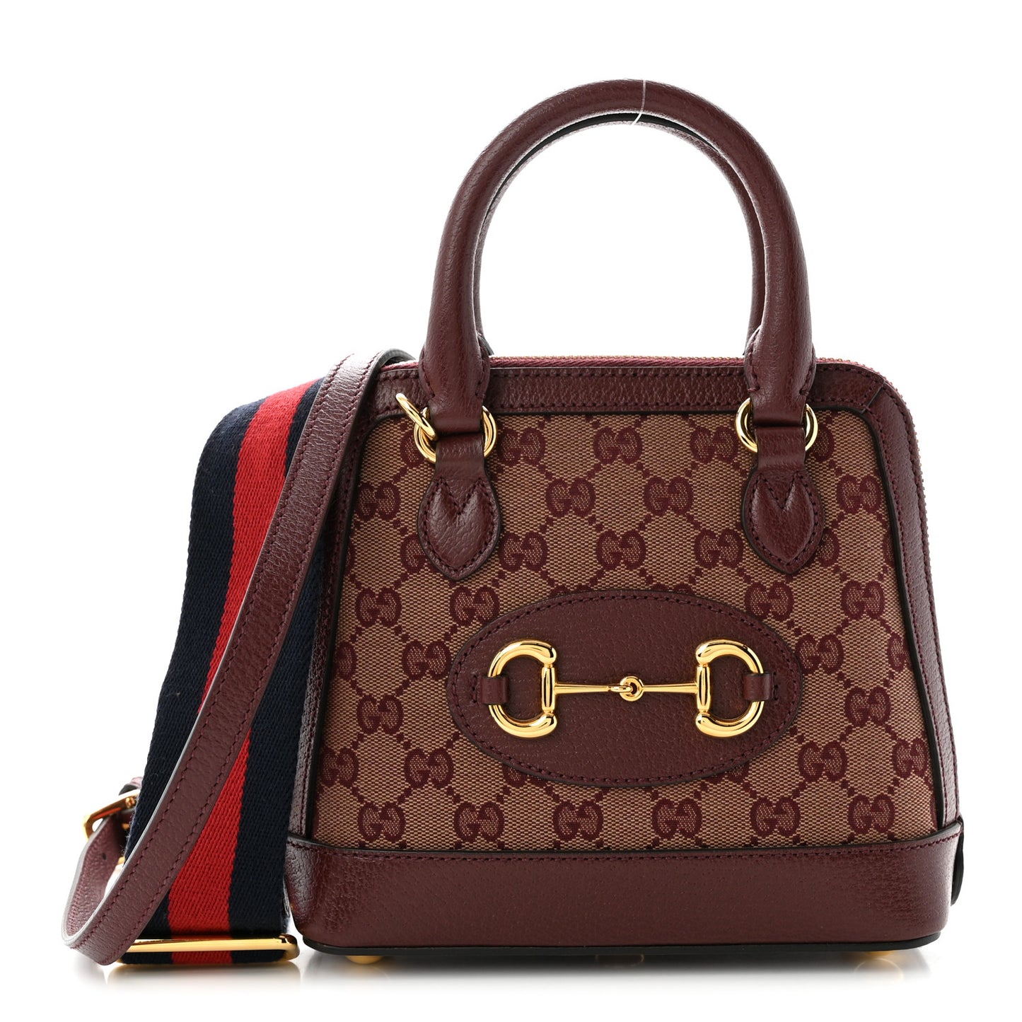 Monogram Textured Dollar Calfskin Mini Horsebit 1955 Top Handle Bag  Sahara Rubino Chardonnay