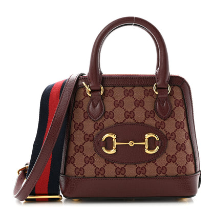Gucci Monogram Textured Dollar Calfskin Mini Horsebit 1955 Top Handle Bag  Sahara Rubino Chardonnay 1 of 10