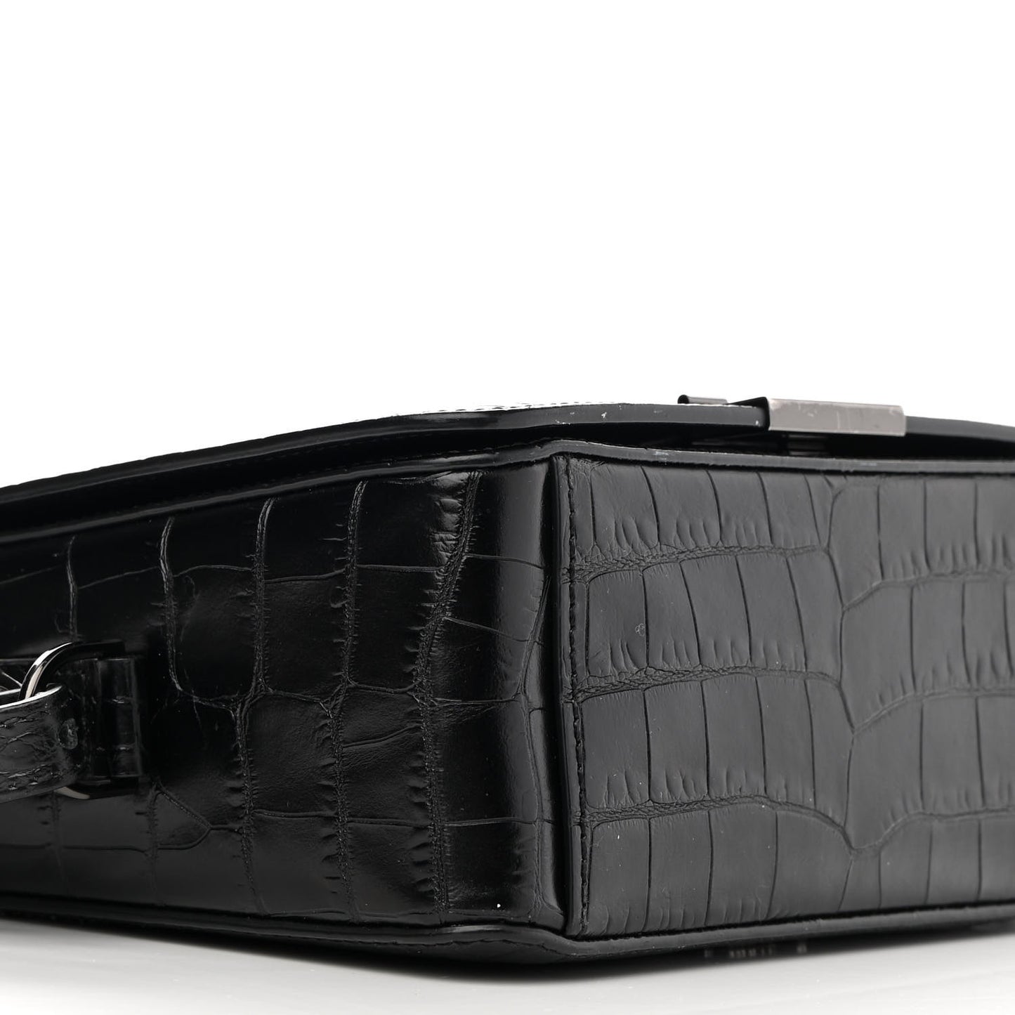 Calfskin Embossed Crocodile Binder Flap Bag Black