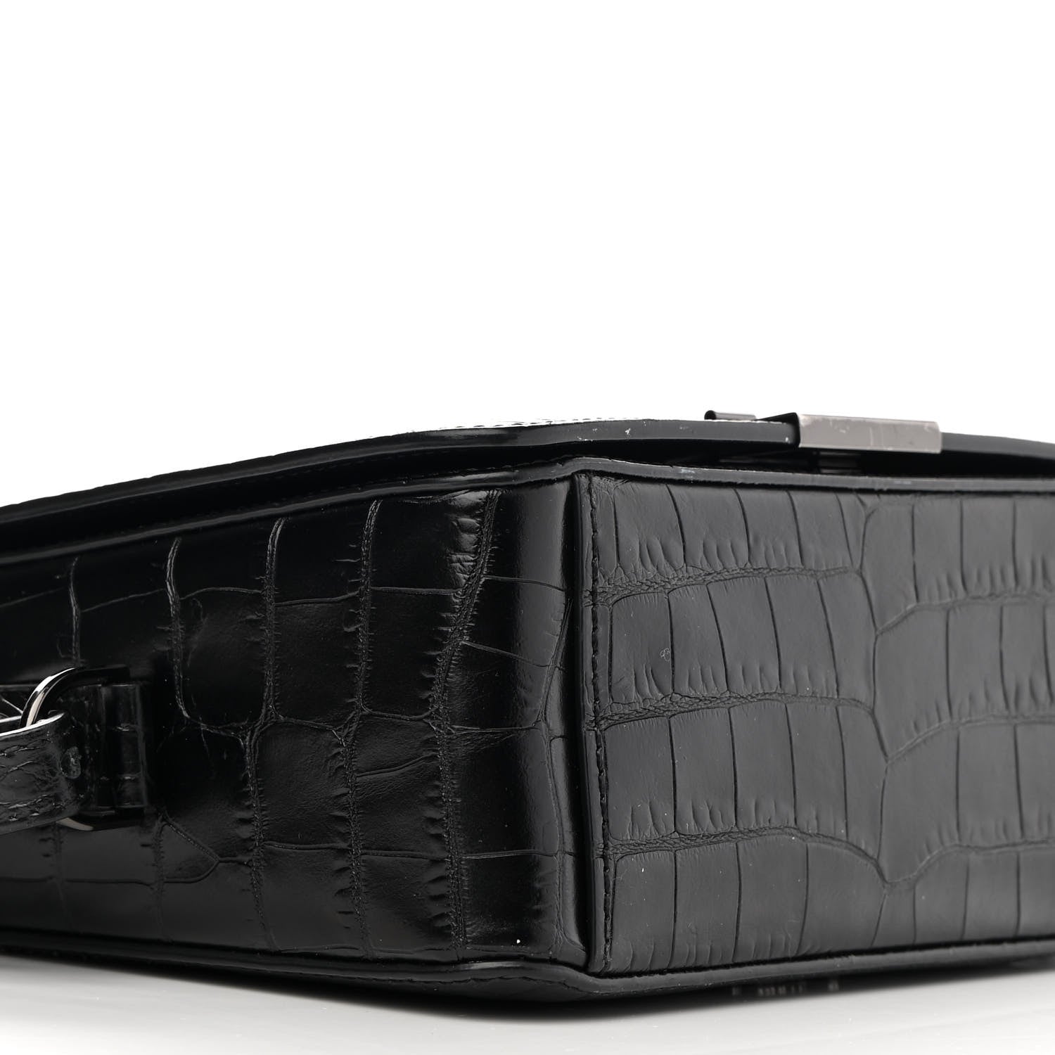 Off-White Calfskin Embossed Crocodile Binder Flap Bag Black 8 of 12