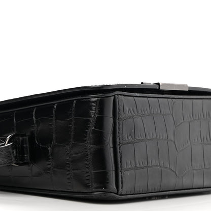 Off-White Calfskin Embossed Crocodile Binder Flap Bag Black 8 of 12