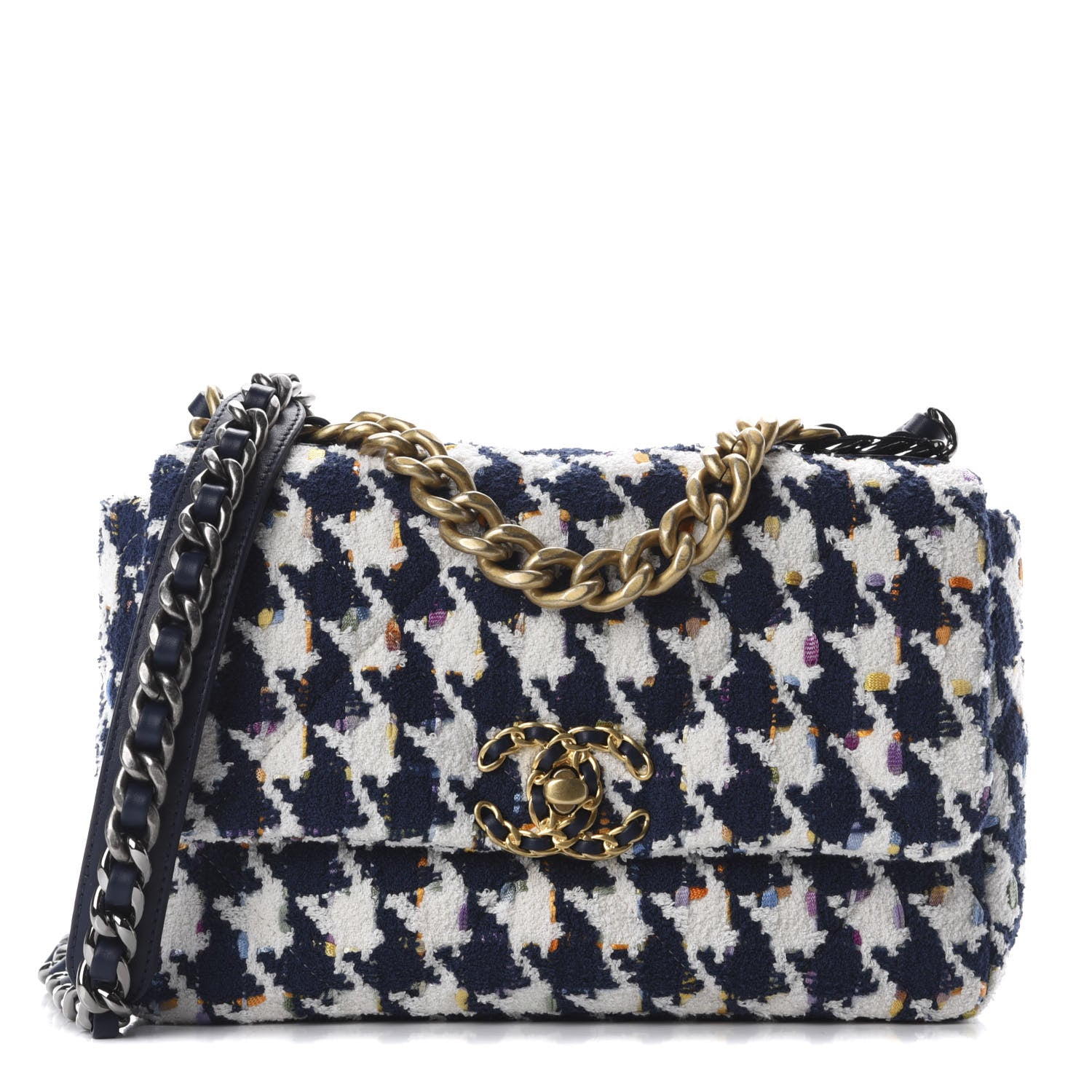Chanel Tweed Quilted Medium 19 Flap Ecru Navy Blue Multicolor 1 of 9