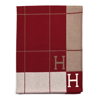 Hermes Wool Cashmere Avalon III Blanket Ecru Rouge H 1 of 3