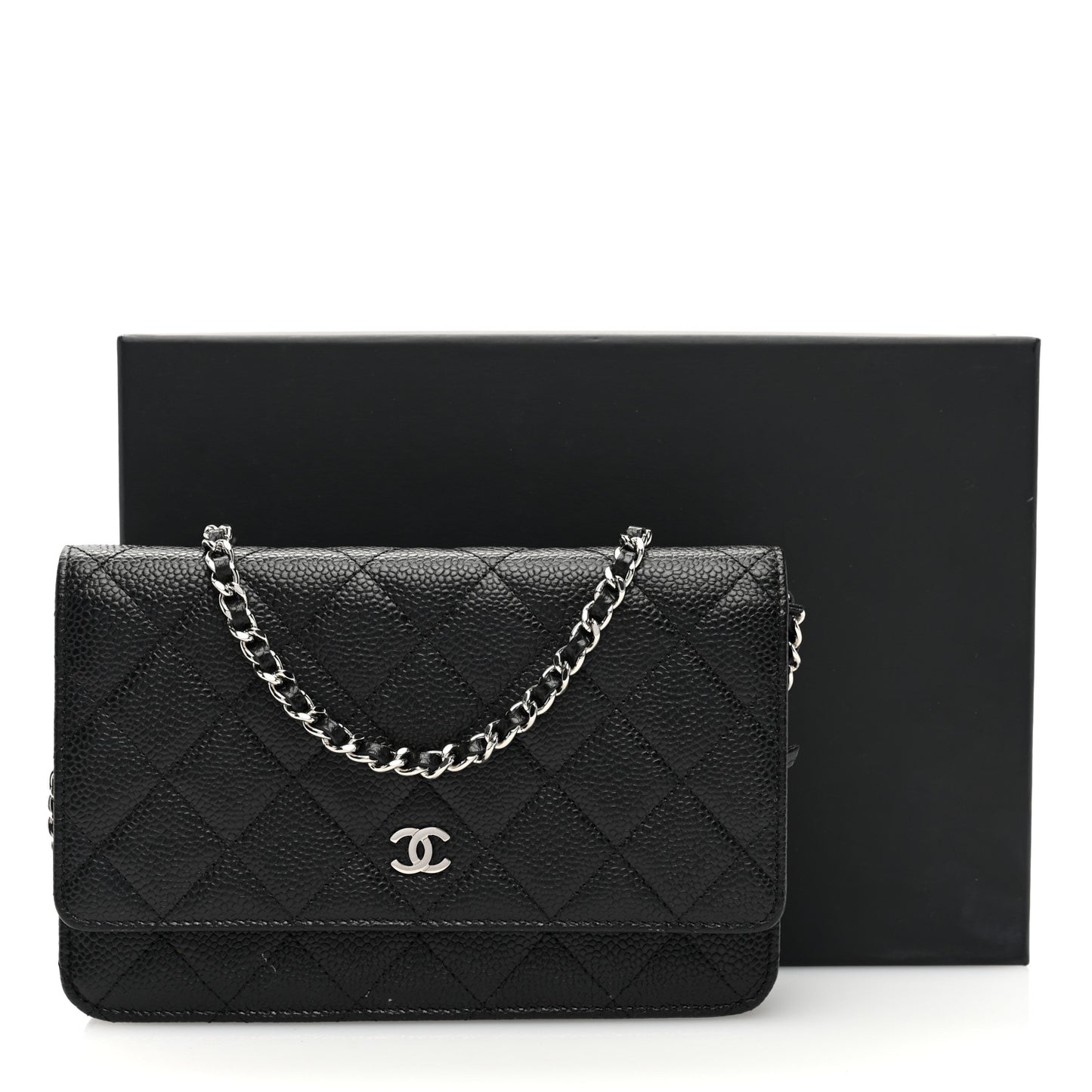 Caviar Quilted Wallet on Chain WOC Black