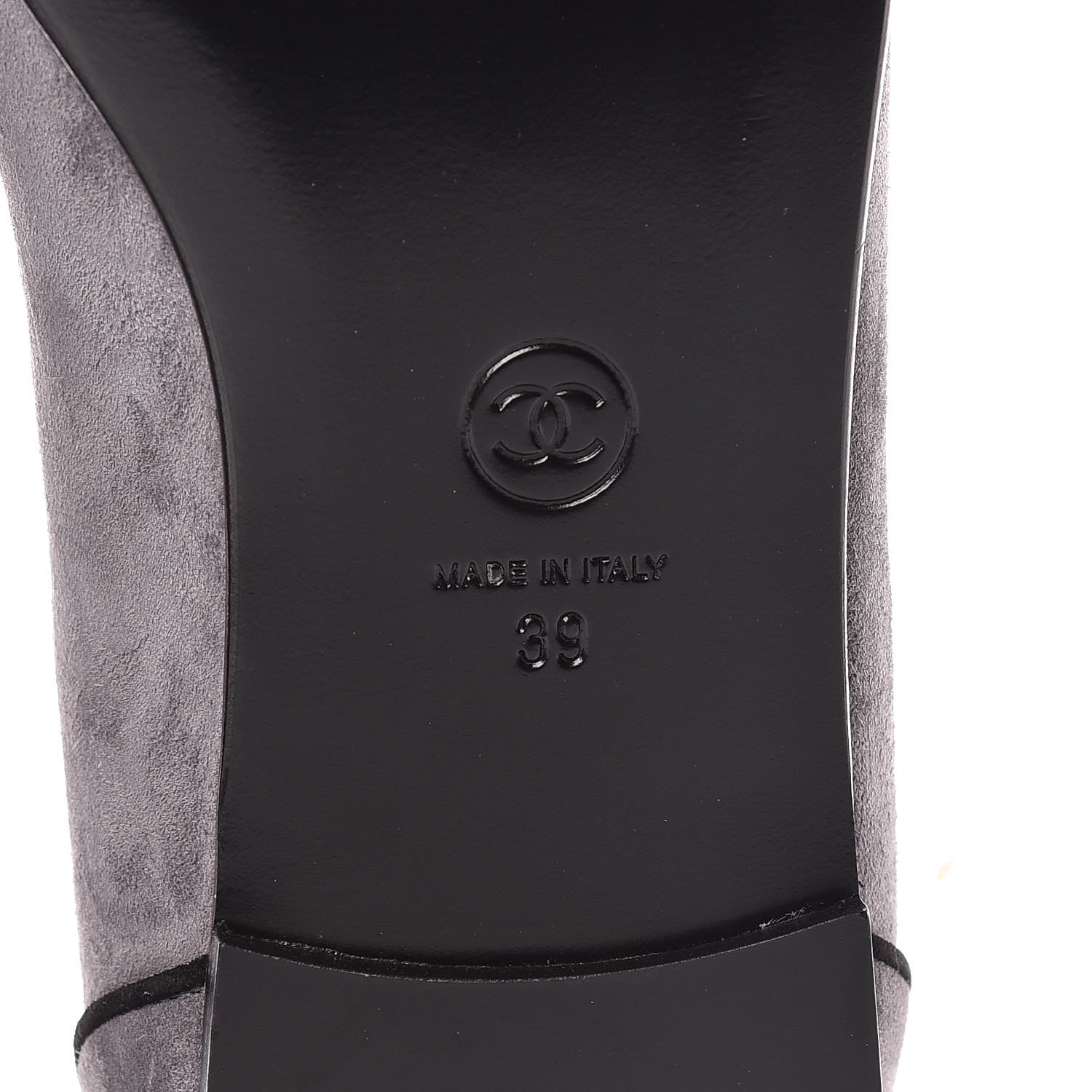 Chanel Suede Calfskin Mocassin CC Flats 39 Grey 6 of 7