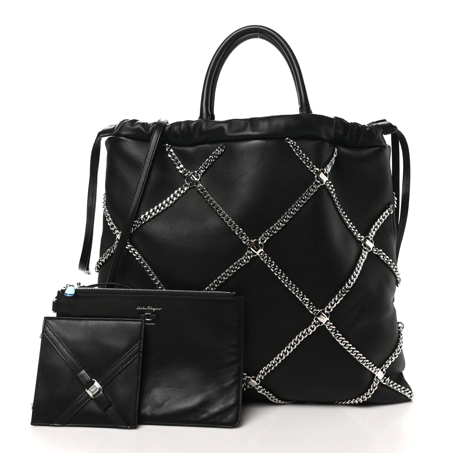 Salvatore Ferragamo Nappa Chain Drawstring Shoulder Bag Black 3 of 9