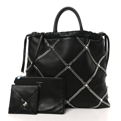 Salvatore Ferragamo Nappa Chain Drawstring Shoulder Bag Black 3 of 9