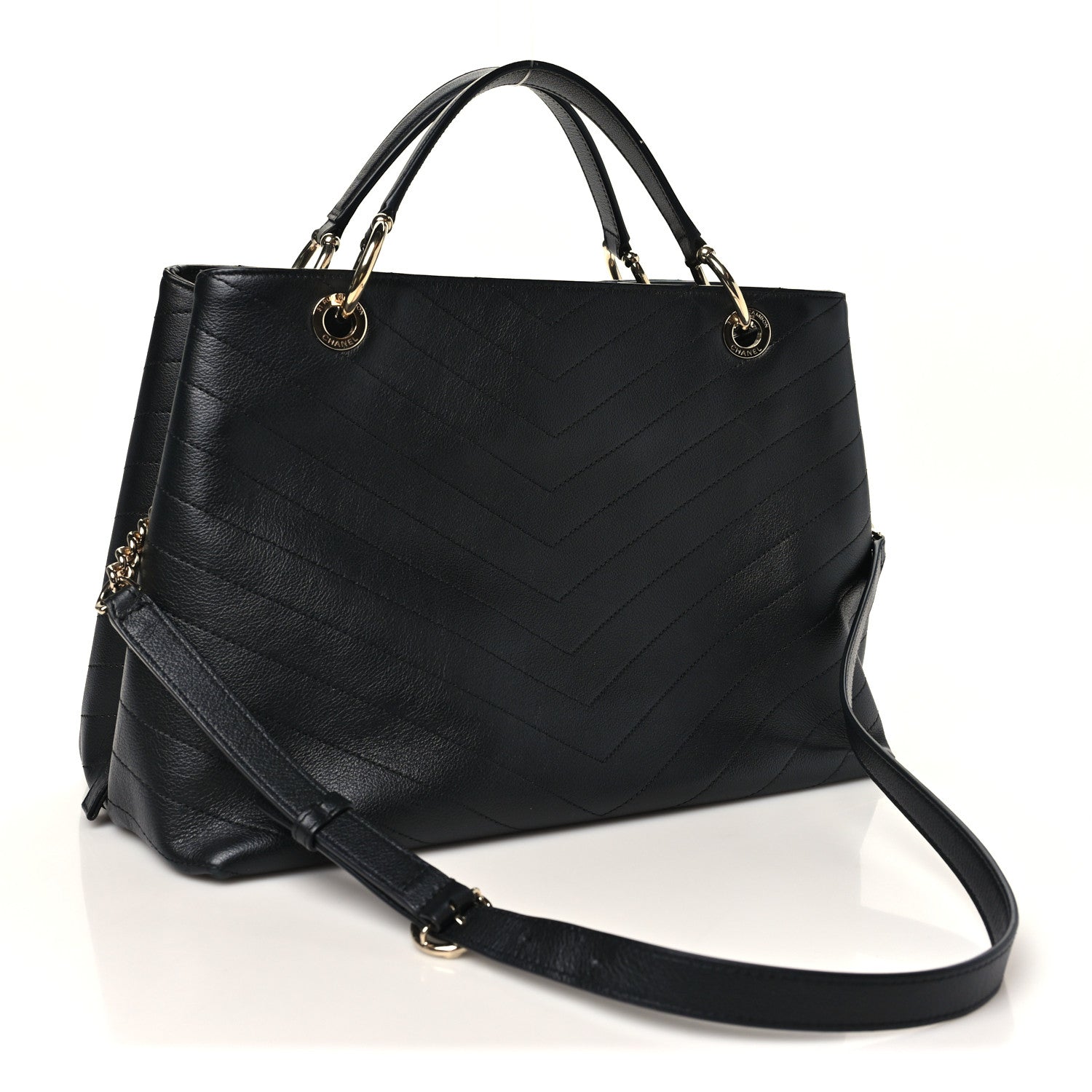 Chanel Calfskin Stitched Large Chevron Chic Shopping Bag Black 3 of 11
