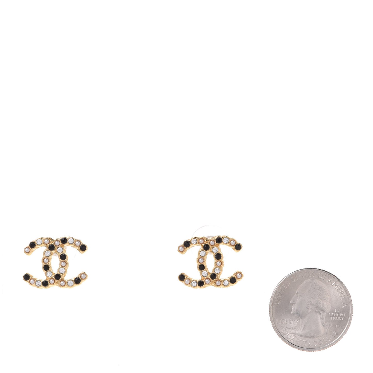 Resin Pearl Crystal CC Earrings Gold Black