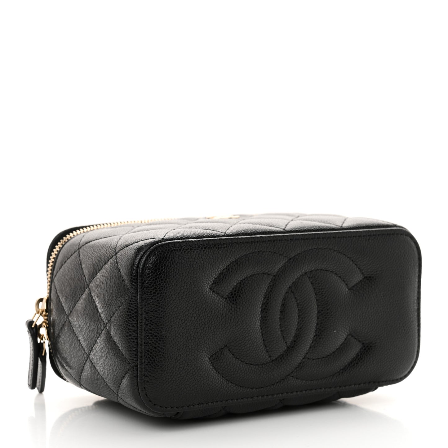Caviar Quilted Small Vanity Case With Chain Black