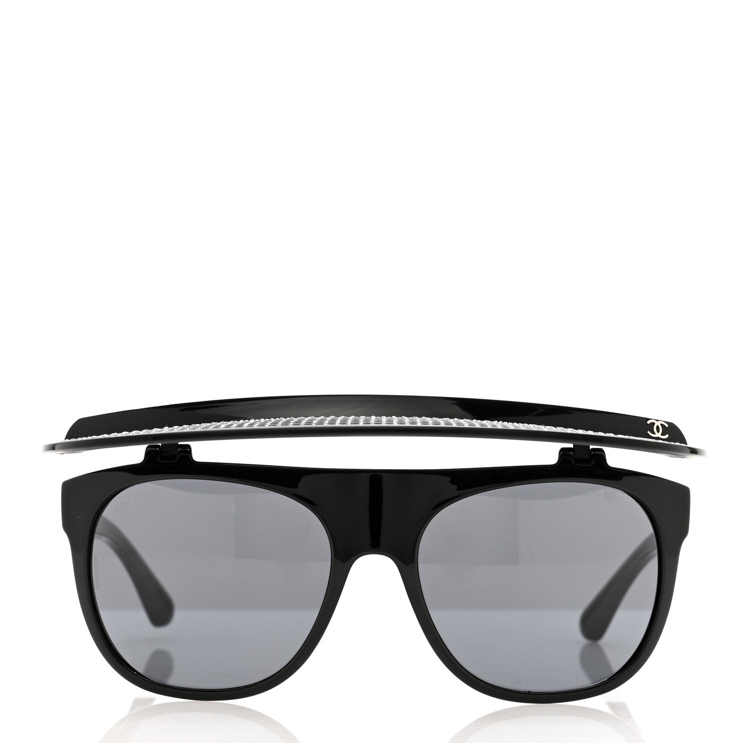Chanel Nylon Crystal Square Sunglasses 71538 Black Grey 3 of 9