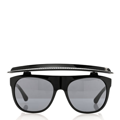 Chanel Nylon Crystal Square Sunglasses 71538 Black Grey 3 of 9