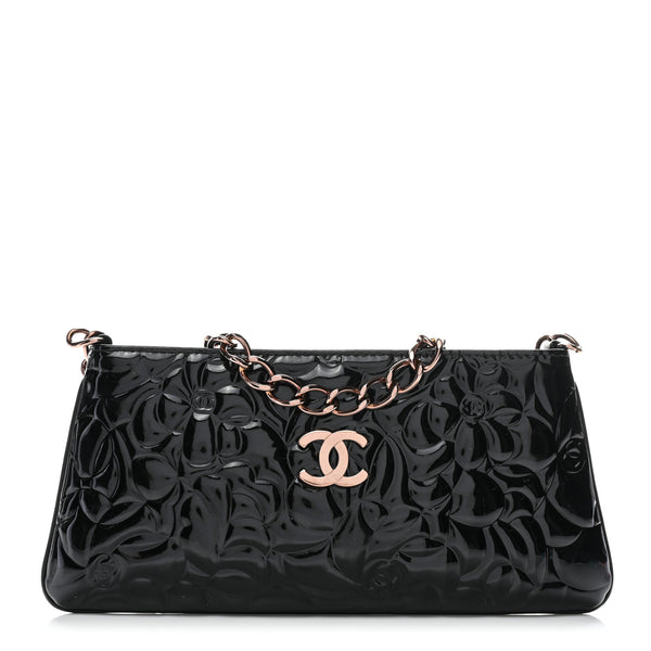 Chanel Patent Camellia Embossed Pochette Black 1729965 – FASHIONPHILE