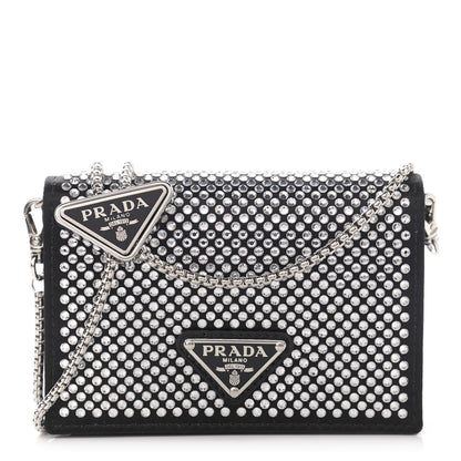 Prada Satin Crystal Metal Triangle Logo Card Holder With Strap Cristal 1 of 10