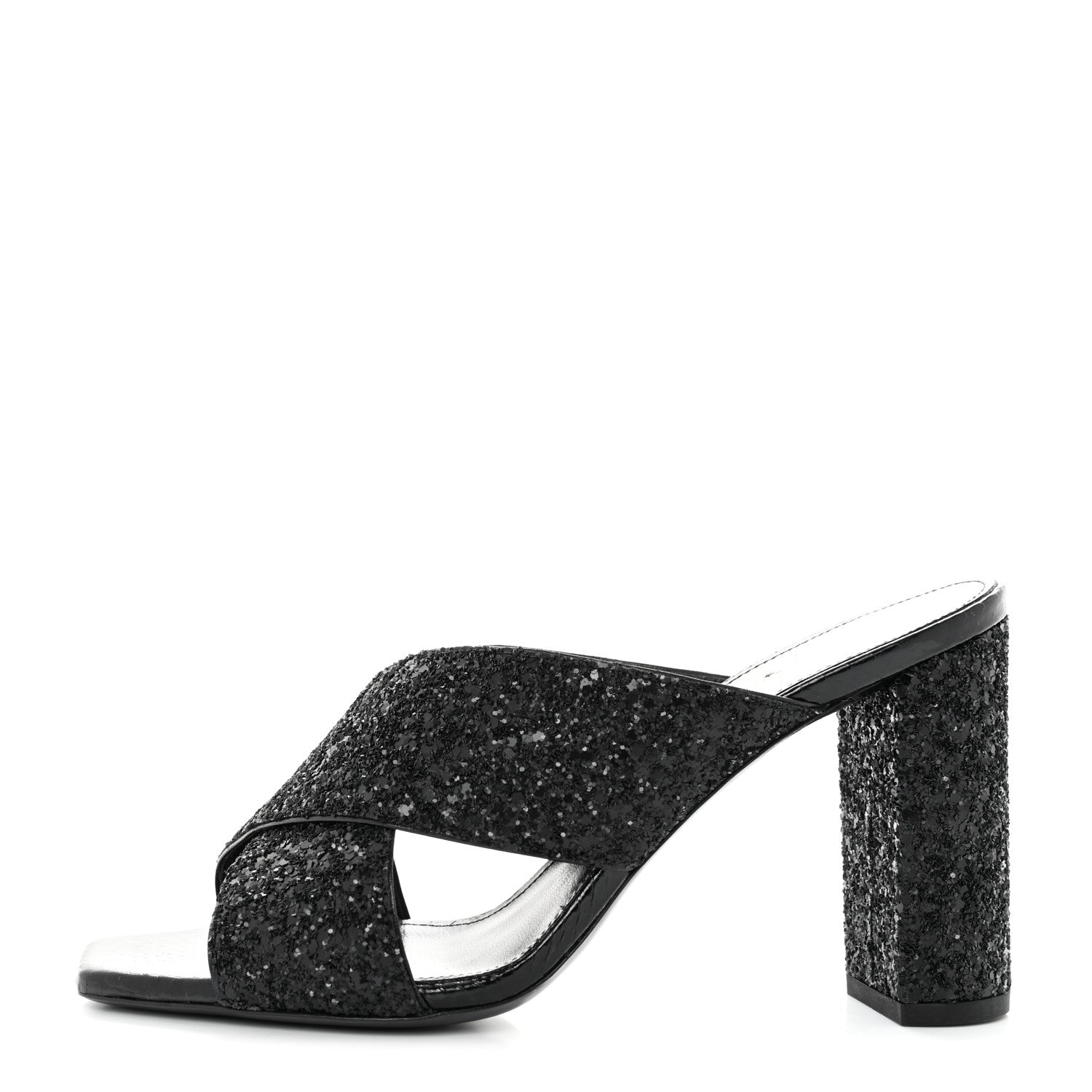 Saint Laurent Glitter LouLou 70 Mule Sandals 38 Black 1 of 9