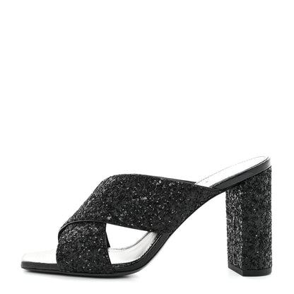 Saint Laurent Glitter LouLou 70 Mule Sandals 38 Black 1 of 9