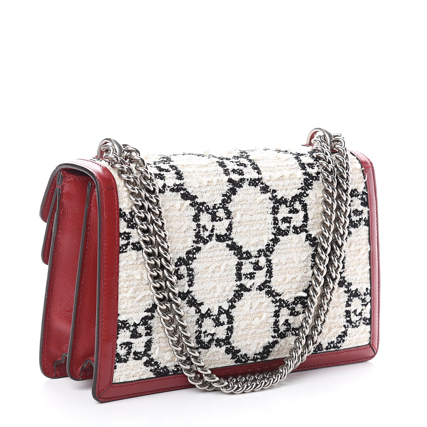 Gucci Tweed GG Monogram Small Dionysus Shoulder Bag White Black Romantic Cherry 2 of 7