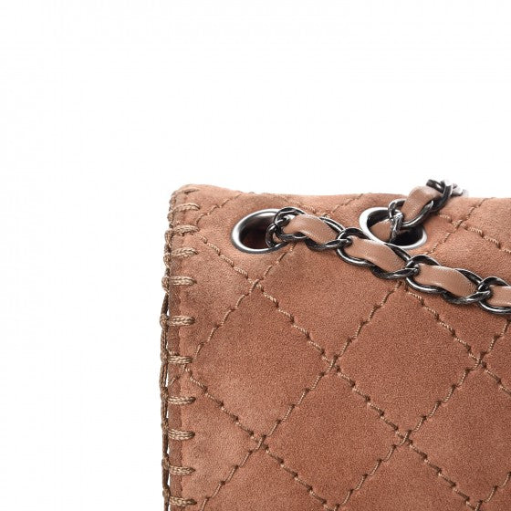 Suede Calfskin Stitch Flap Light Brown