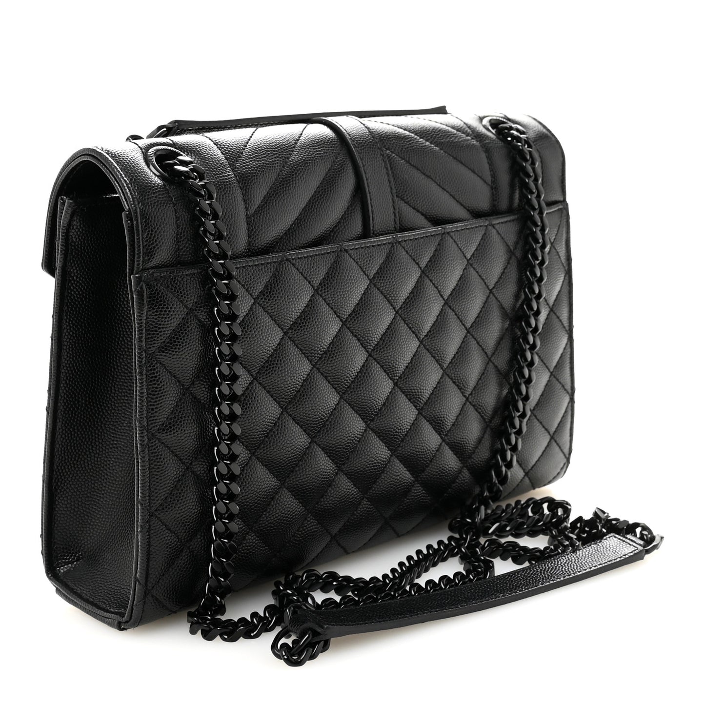 Grain De Poudre Textured Mixed Matelasse Triquilt Medium Monogram Monochrome Satchel Black