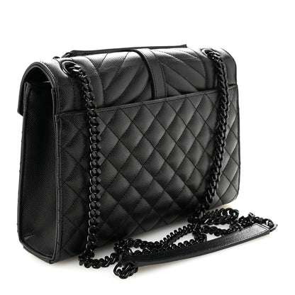 Saint Laurent Grain De Poudre Textured Mixed Matelasse Triquilt Medium Monogram Monochrome Satchel Black 3 of 9