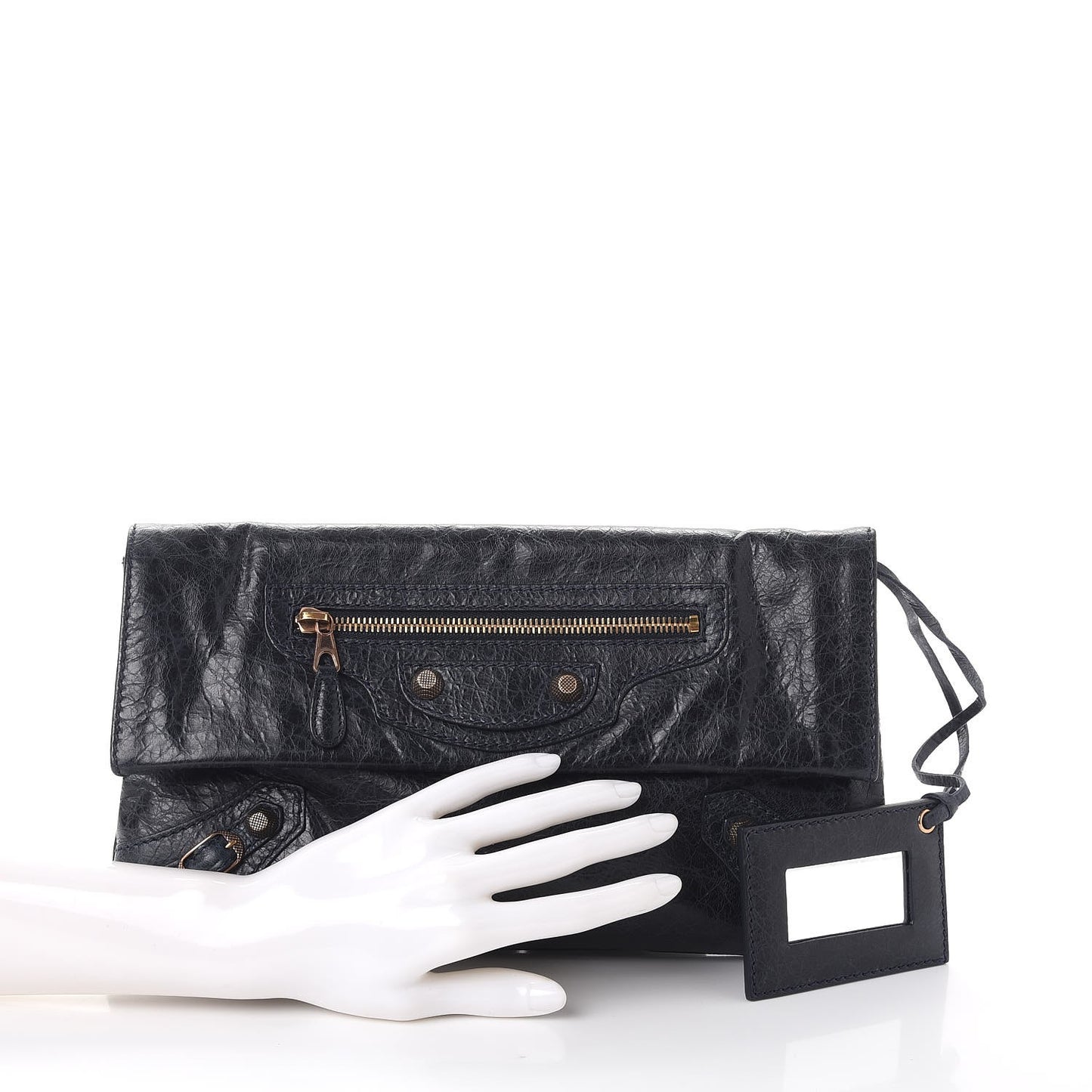 Agneau Giant 12 Rose Gold Hardware Envelope Clutch Dark Night