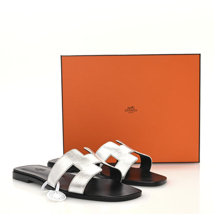 Hermes Metallic Chevre Oran Sandals 40.5 Gris Argente 10 of 10